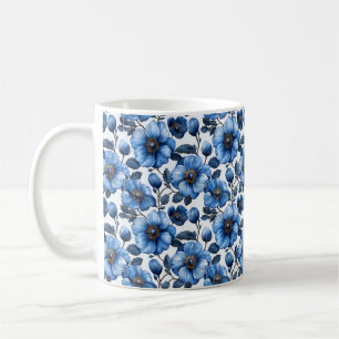Navy Blue Retro Cute Vintage Elegant Chic Flower  Coffee Mug