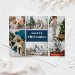 Navy Blue Retro Merry Christmas Photo Collage  Foil Holiday Postcard<br><div class="desc">Merry Christmas! Send your holiday greetings to family and friends with this customizable Christmas postcard. It features retro typography and a photo collage template. Personalize this photo collage Christmas postcard by adding your details. This gold foil Christmas postcard is available in other colours and cardstock. Matching items are available.</div>