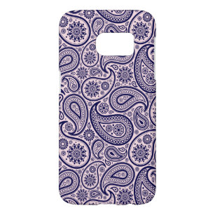 Navy Blue Retro Paisley Over Pink Background Samsung Galaxy S7 Case