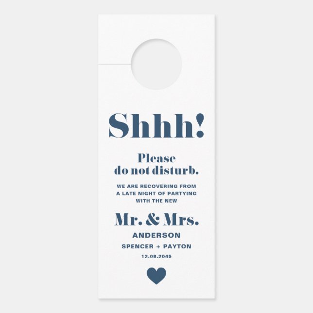 Navy Blue Retro Typography Do Not Disturb Wedding Door Hanger (Front)
