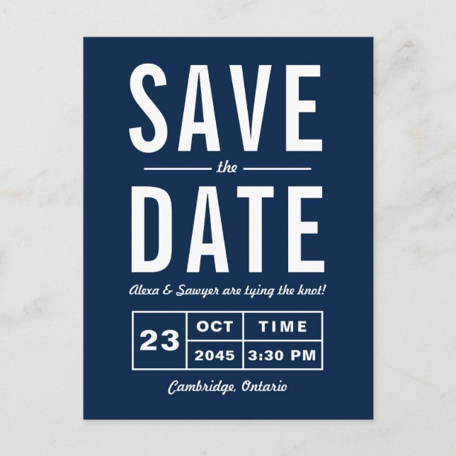 Navy Blue Retro Typography Navy Save the Date Announcement Postcard (Front)