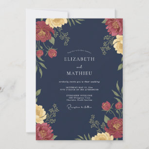 Navy Blue Rich Floral Wedding Invitation