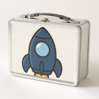 Navy Blue Rocket Ship Personalized Blue Modern Boy Metal Lunch Box
