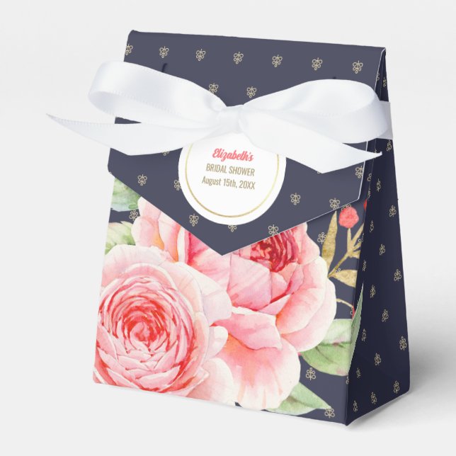 Navy Blue Romantic Floral Bridal Shower Favour Box (Front Side)