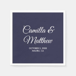 Navy Blue Romantic Script Personalized Wedding Napkin