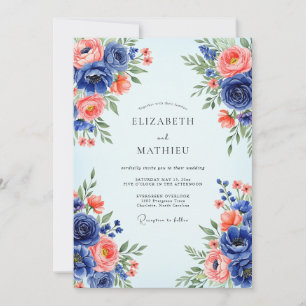 Navy Blue Romantic Spring Wedding Invitation