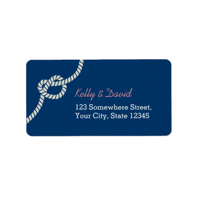 Navy Blue Rope Knot Nautical Wedding Label (Front)