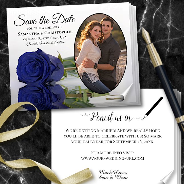 Navy Blue Rose BUDGET Photo Save The Date Flyer (Creator Uploaded)