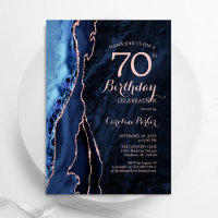 Navy Blue Rose Gold Agate 70th Birthday