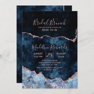 Navy Blue Rose Gold Agate Bridal Brunch Invitation