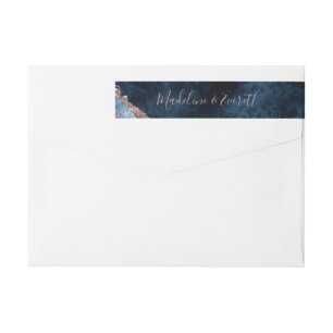 Navy Blue Rose Gold Agate Marble Monogram Wedding Wrap Around Label