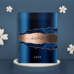 Navy Blue rose gold agate marble name 2025 Planner<br><div class="desc">Blue rose gold agate,  marble stone print as background.  Personalize and add your name. The name is written with a modern hand lettered style script.</div>