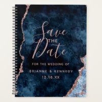 Navy Blue Rose Gold Agate Marble Save the Date