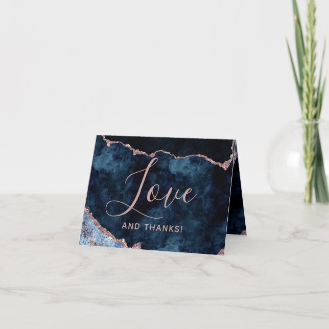 Navy Blue & Rose Gold Agate Marble Thank You Photo (Front)