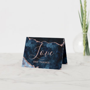 Navy Blue & Rose Gold Agate Marble Thank You Photo Card