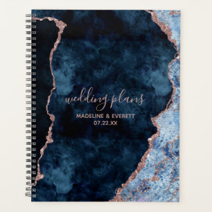 Navy Blue Rose Gold Agate Marble Wedding Plans Planner