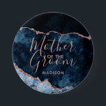 Navy Blue & Rose Gold Agate Mother of the Groom 3 Inch Round Button<br><div class="desc">Navy Blue & Rose Gold Foil Watercolor Marble Agate Gilded Geode Design,  with Modern and Script fonts. Trendy and Chic Wedding Mother of the Groom button! ~ Check my shop to see the entire wedding suite for this design!</div>