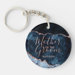 Navy Blue & Rose Gold Agate Mother of the Groom Keychain