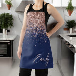 Navy Blue Rose Gold Blush Pink Glitter Monogram<br><div class="desc">Navy Blue and Rose Gold - Blush Pink Sparkle Glitter Brushed Metal Monogram Name Apron. This makes the perfect sweet 16 birthday,  wedding,  bridal shower,  anniversary,  baby shower or bachelorette party gift for someone that loves glam luxury and chic styles.</div>