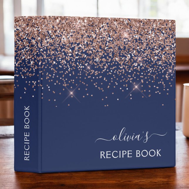 Navy Blue Rose Gold Blush Pink Glitter Monogram Binder (Creator Uploaded)