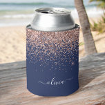 Navy Blue Rose Gold Blush Pink Glitter Monogram Can Cooler<br><div class="desc">Navy Blue and Rose Gold - Blush Pink Glitter and Sparkle Elegant Birthday or Bachelorette Party Can Coolers. These Wedding,  Bridal Shower or Birthday Party Can Coolers can be customized to include your first name. Please contact the designer for customized matching items.</div>