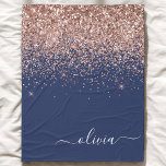 Navy Blue Rose Gold Blush Pink Glitter Monogram Fleece Blanket<br><div class="desc">Navy Blue and Rose Gold - Blush Pink Sparkle Glitter Script Monogram Name and Initial Fleece Blanket. This makes the perfect sweet 16 birthday,  wedding,  bridal shower,  anniversary,  baby shower or bachelorette party gift for someone that loves glam luxury and chic styles.</div>