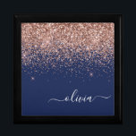 Navy Blue Rose Gold Blush Pink Glitter Monogram Gift Box<br><div class="desc">Navy Blue and Rose Gold Blush Pink Sparkle Glitter script Monogram Name Jewellery Keepsake Box. This makes the perfect graduation,  birthday,  wedding,  bridal shower,  anniversary,  baby shower or bachelorette party gift for someone that loves glam luxury and chic styles.</div>