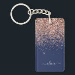 Navy Blue Rose Gold Blush Pink Glitter Monogram Keychain<br><div class="desc">Rose Gold - Blush Pink and Navy Blue Sparkle Glitter Script Monogram Name Keychain. This makes the perfect sweet 16 birthday,  wedding,  bridal shower,  anniversary,  baby shower or bachelorette party gift for someone that loves glam luxury and chic styles.</div>