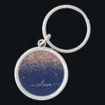 Navy Blue Rose Gold Blush Pink Glitter Monogram Keychain<br><div class="desc">Rose Gold - Blush Pink and Navy Blue Sparkle Glitter Script Monogram Name Keychains (Key Chain). This makes the perfect sweet 16 birthday,  wedding,  bridal shower,  anniversary,  baby shower or bachelorette party gift for someone that loves glam luxury and chic styles.</div>