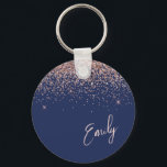 Navy Blue Rose Gold Blush Pink Glitter Monogram Keychain<br><div class="desc">Navy Blue and Rose Gold - Blush Pink Sparkle Glitter Script Monogram Name Keychains (Key Chain). This makes the perfect sweet 16 birthday,  wedding,  bridal shower,  anniversary,  baby shower or bachelorette party gift for someone that loves glam luxury and chic styles.</div>