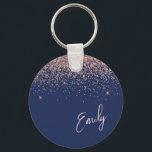 Navy Blue Rose Gold Blush Pink Glitter Monogram Keychain<br><div class="desc">Navy Blue and Rose Gold - Blush Pink Sparkle Glitter Script Monogram Name Keychains (Key Chain). This makes the perfect sweet 16 birthday,  wedding,  bridal shower,  anniversary,  baby shower or bachelorette party gift for someone that loves glam luxury and chic styles.</div>