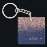 Navy Blue Rose Gold Blush Pink Glitter Monogram Keychain<br><div class="desc">Navy Blue and Rose Gold Blush Pink Faux Foil Sparkle Glitter Script Monogram Name Keychain. This makes the perfect sweet 16 birthday,  wedding,  bridal shower,  anniversary,  baby shower or bachelorette party gift for someone that loves glam luxury and chic styles.</div>