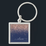 Navy Blue Rose Gold Blush Pink Glitter Monogram Keychain<br><div class="desc">Rose Gold - Blush Pink and Navy Blue Sparkle Glitter Script Monogram Name Keychains (Key Chain). This makes the perfect sweet 16 birthday,  wedding,  bridal shower,  anniversary,  baby shower or bachelorette party gift for someone that loves glam luxury and chic styles.</div>