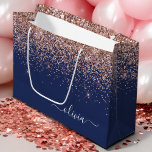 Navy Blue Rose Gold Blush Pink Glitter Monogram Large Gift Bag<br><div class="desc">Navy Blue and Rose Gold - Blush Pink Sparkle Glitter Script Monogram Name Gift Bag. This makes the perfect sweet 16 birthday,  wedding,  bridal shower,  anniversary,  baby shower or bachelorette party gift bag for someone that loves glam luxury and chic styles.</div>