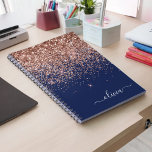 Navy Blue Rose Gold Blush Pink Glitter Monogram Notebook<br><div class="desc">Navy Blue and Rose Gold - Blush Pink Sparkle Glitter Script Monogram Name Spiral Notebook Planner. This makes the perfect sweet 16 birthday,  wedding,  bridal shower,  anniversary,  baby shower or bachelorette party gift for someone that loves glam luxury and chic styles.</div>