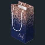 Navy Blue Rose Gold Blush Pink Glitter Monogram Small Gift Bag<br><div class="desc">Navy Blue and Rose Gold - Blush Pink Glitter Script Monogram Name Gift Bag. This makes the perfect sweet 16 birthday,  wedding,  bridal shower,  anniversary,  baby shower or bachelorette party gift bag for someone that loves glam luxury and chic styles.</div>