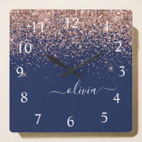 Navy Blue Rose Gold Blush Pink Glitter Monogram