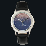 Navy Blue Rose Gold Blush Pink Glitter Monogram Watch<br><div class="desc">Navy Blue and Rose Gold - Blush Pink Sparkle Glitter Script Monogram Name Watch. This makes the perfect sweet 16 birthday,  wedding,  bridal shower,  anniversary,  baby shower or bachelorette party gift for someone that loves glam luxury and chic styles.</div>