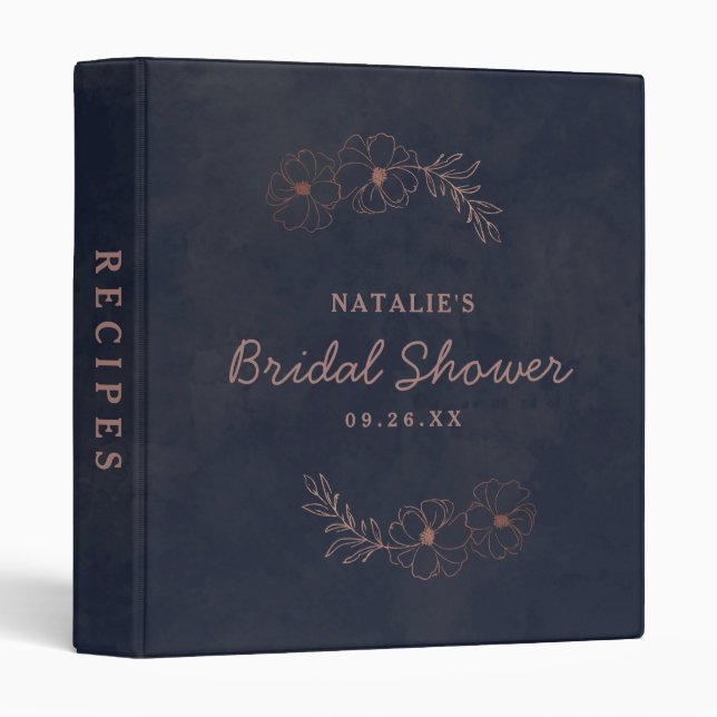 Navy Blue & Rose Gold Bridal Shower Recipe Card Binder (Front/Spine)