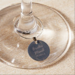 Navy Blue & Rose Gold Chic Bridesmaid Personalized Wine Charm<br><div class="desc">Navy Blue & Rose Gold Foil Floral Border Wedding Design with hand drawn flowers, Leaves, and watercolor background. A Chic and Modern Look for an Autumn Fall or winter wedding, with bold colour palette : Navy blue, and rose gold faux foil details. Hand drawn Floral elements, Modern trendy Script Font-...</div>