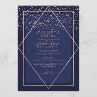 Navy Blue Rose Gold Confetti Border Graduation