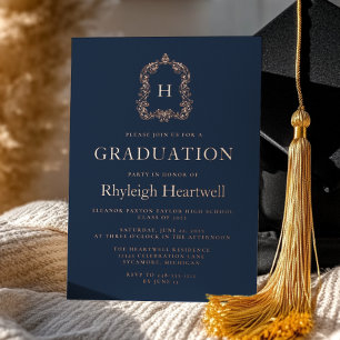 Navy Blue Rose Gold Crest Graduation Party
