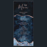 Navy Blue Rose Gold Foil Agate Marble Wedding Menu<br><div class="desc">Navy Blue & Rose Gold Foil Watercolor Marble Agate Gilded Geode Design,  with Modern and Script fonts. Trendy and Chic Wedding or any event Dinner menu! ~ Check my shop to see the entire wedding suite for this design!</div>