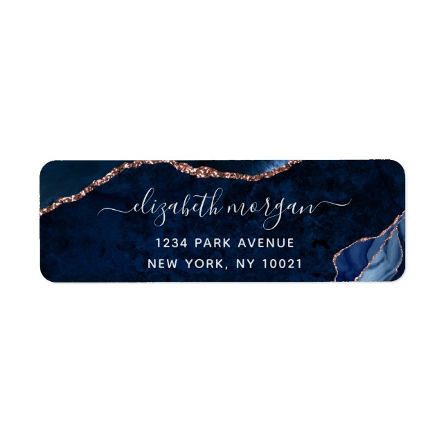 Navy Blue Rose Gold Foil Agate Return Address (Front)