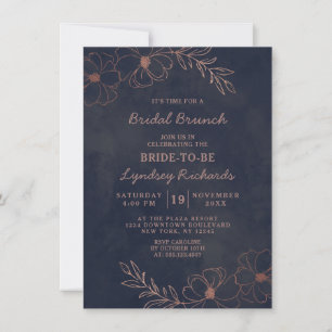 Navy Blue & Rose Gold Foil Bridal Brunch Shower Invitation