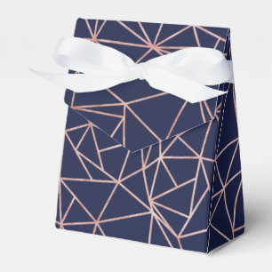 Navy Blue Rose Gold Foil Geometric Polygon Favor Box