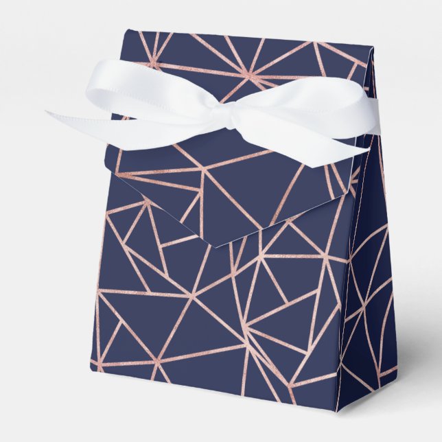 Navy Blue Rose Gold Foil Geometric Polygon Favor Box (Front Side)