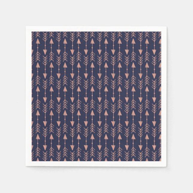 Navy Blue Rose Gold Foil Hipster Tribal Arrows Napkin (Front)