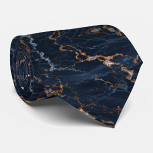 Navy Blue Rose Gold Foil Marble Neck Tie