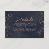 Navy Blue & Rose Gold Foil Rustic Wedding Schedule